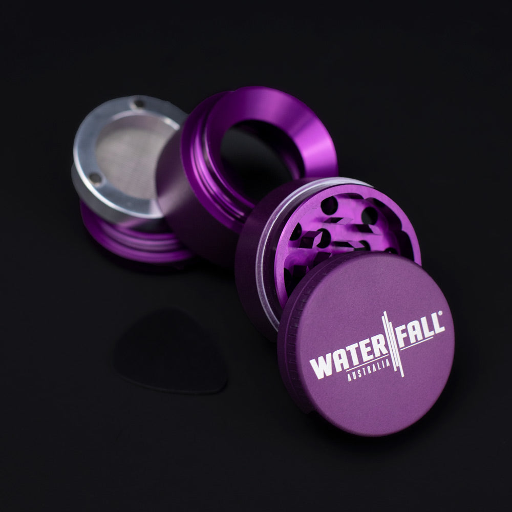 Four-Part Aluminium Grinder with Removable Screen - Matte Dark Purple (43mm) Waterfall