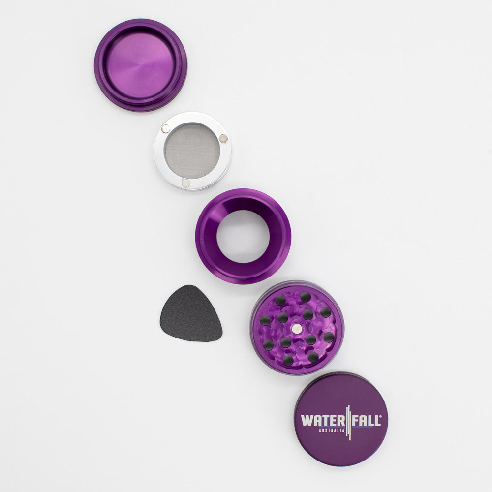 Four-Part Aluminium Grinder with Removable Screen - Matte Dark Purple (43mm) Waterfall