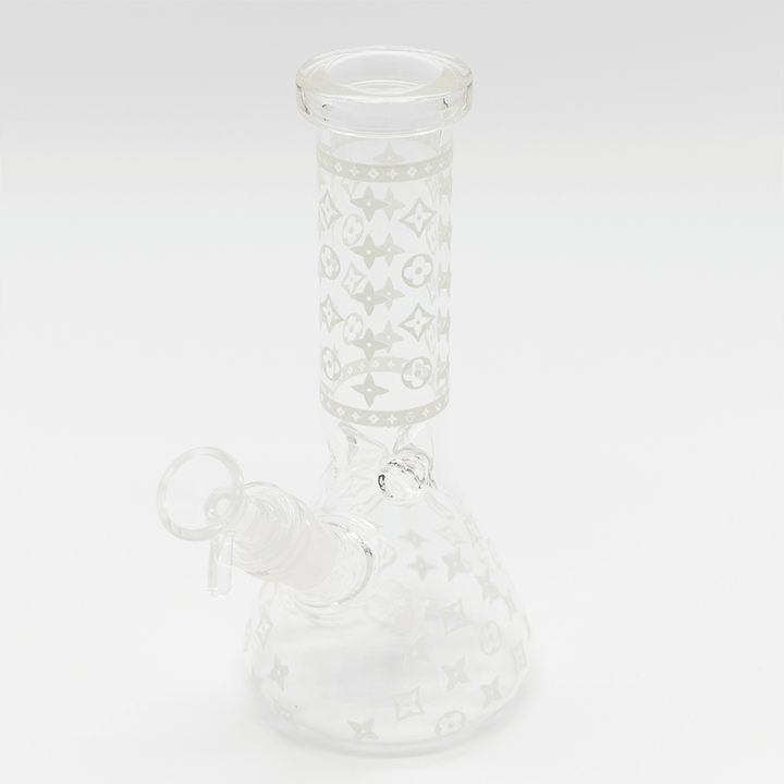 GLASS BONG - WHITE STARS AND FLOWERS 20cm BONZA GLOW PLANET X Planet X