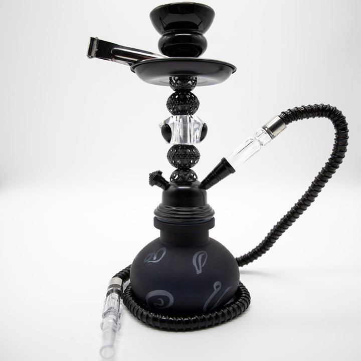 HOOKAH - 26cm 1 HOSE BLACK ARABIC GLASS BLACK METAL & CONE The Bong Shop