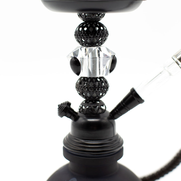 HOOKAH - 26cm 1 HOSE BLACK ARABIC GLASS BLACK METAL & CONE The Bong Shop