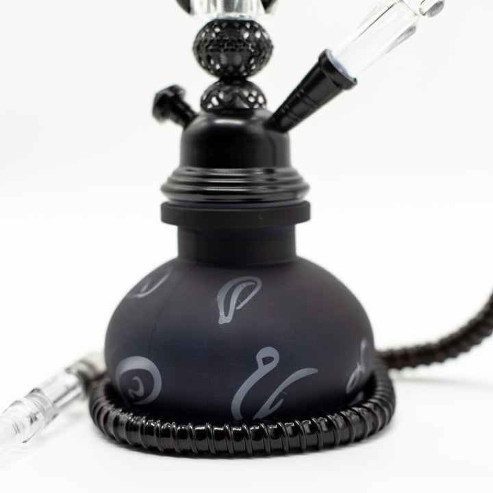 HOOKAH - 26cm 1 HOSE BLACK ARABIC GLASS BLACK METAL & CONE The Bong Shop