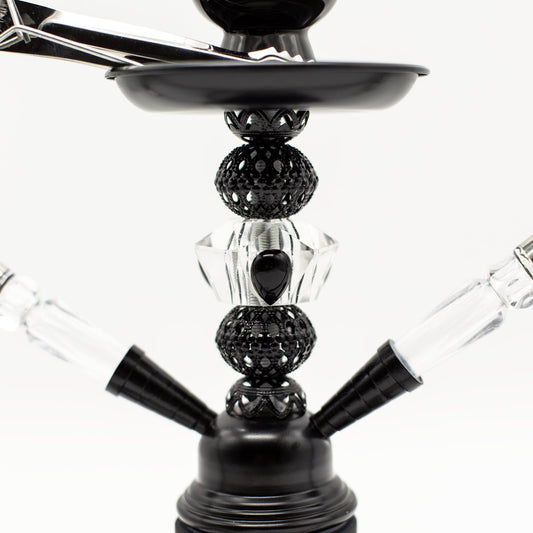 HOOKAH - 26cm 2 HOSE BLACK ARABIC GLASS BLACK METAL & CONE The Bong Shop
