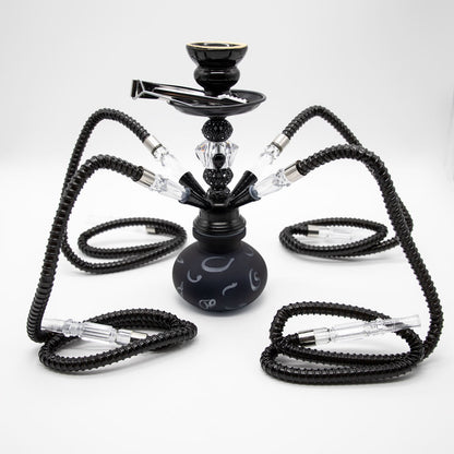 HOOKAH - 26cm 4 HOSE BLACK ARABIC GLASS BLACK METAL & CONE The Bong Shop