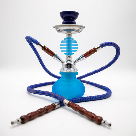 Light Blue Smooth Bubble Glass Chrome Metal Hookah [Two Hose] The Bong Shop