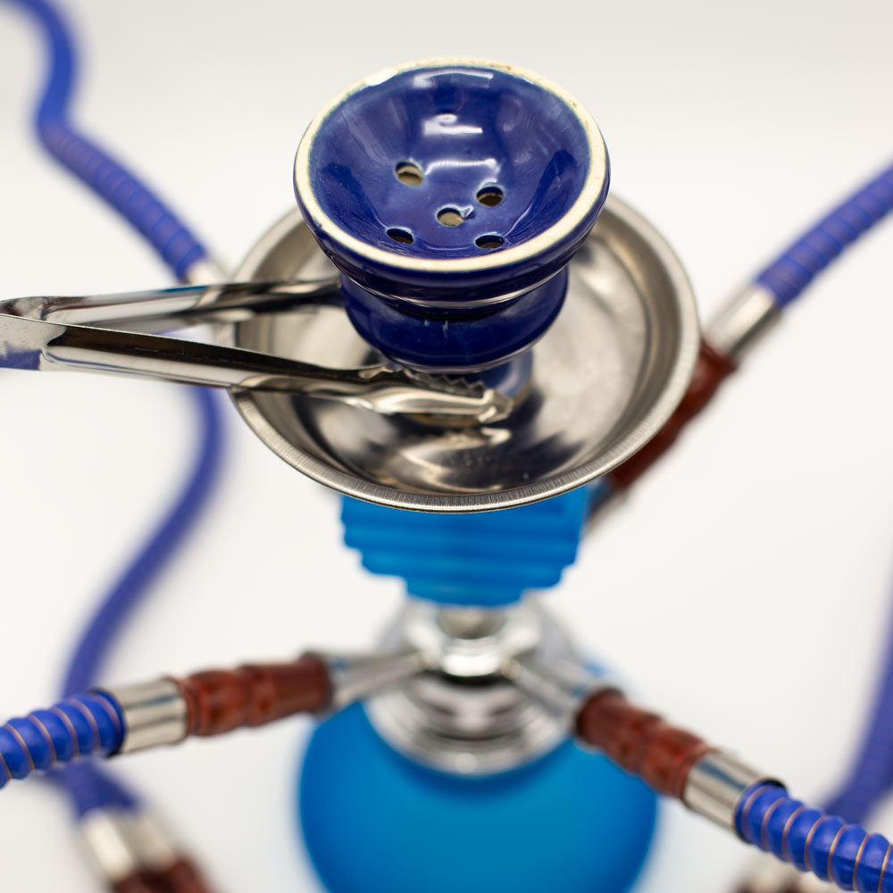 Light Blue Smooth Bubble Glass Chrome Metal Hookah [Four Hose] The Bong Shop