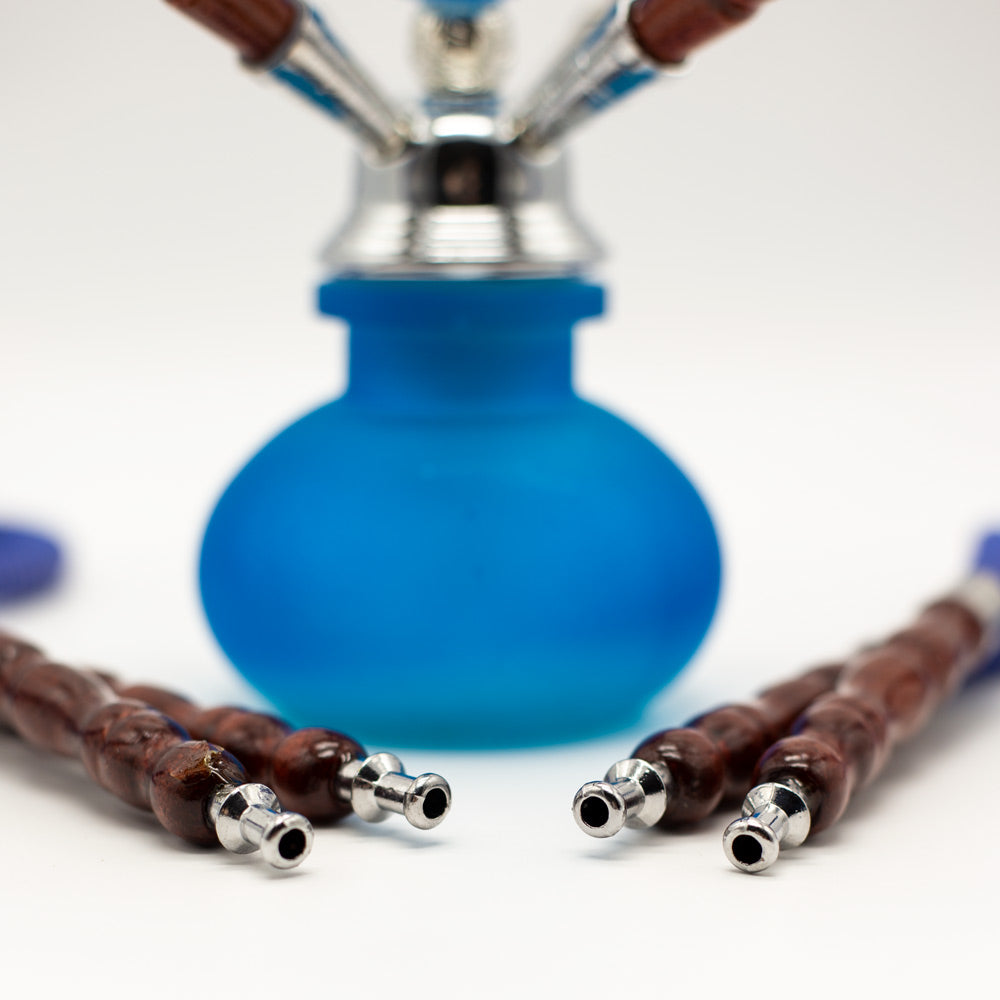 Light Blue Smooth Bubble Glass Chrome Metal Hookah [Four Hose] The Bong Shop