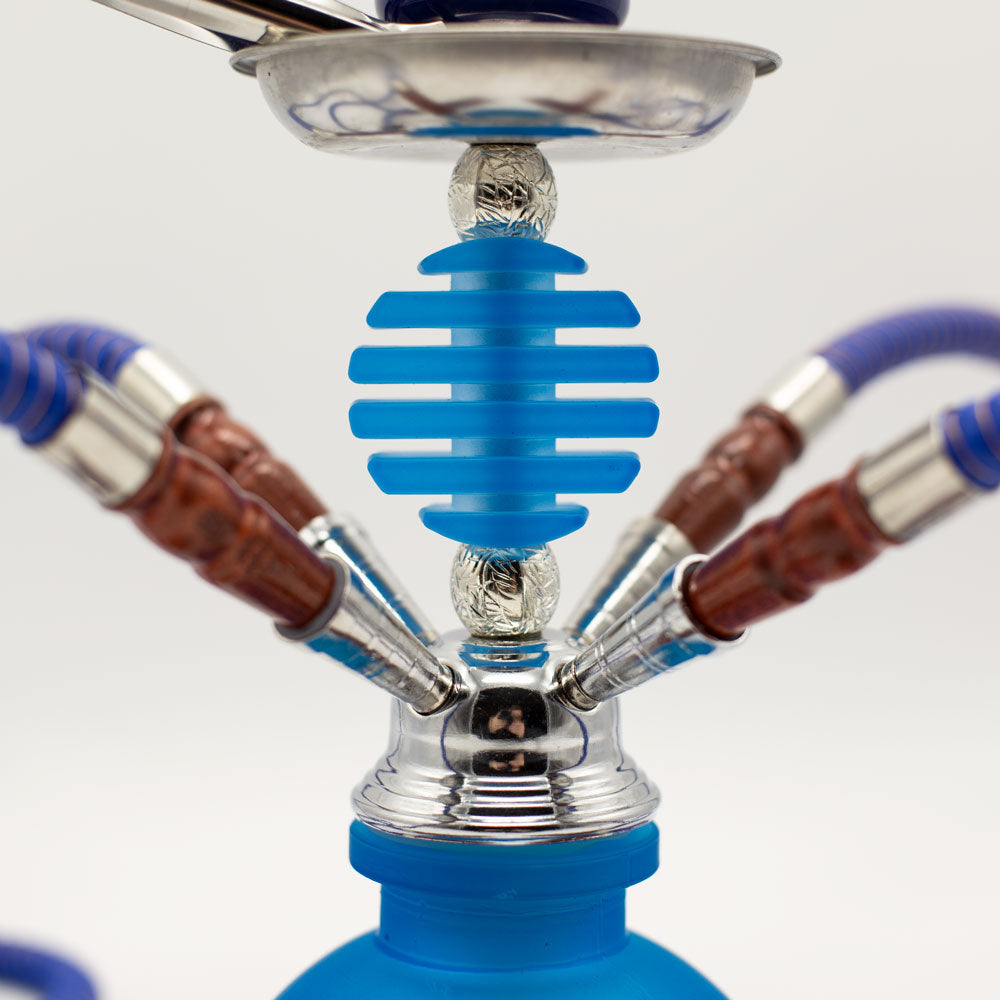 Light Blue Smooth Bubble Glass Chrome Metal Hookah [Four Hose] The Bong Shop