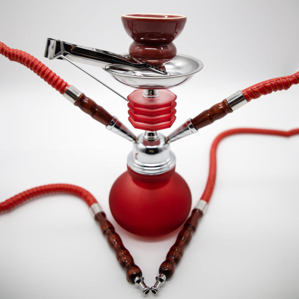 Red Smooth Bubble Glass Chrome Metal Hookah [Two Hose] The Bong Shop