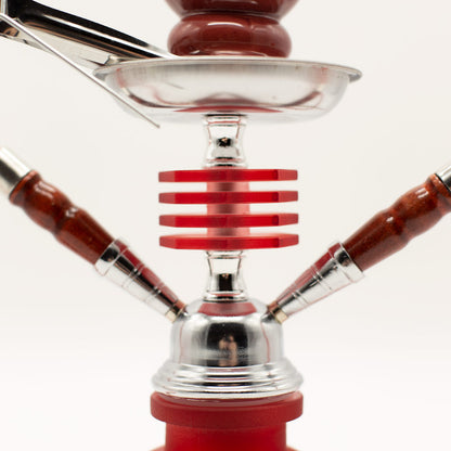 Red Smooth Bubble Glass Chrome Metal Hookah [Two Hose] The Bong Shop