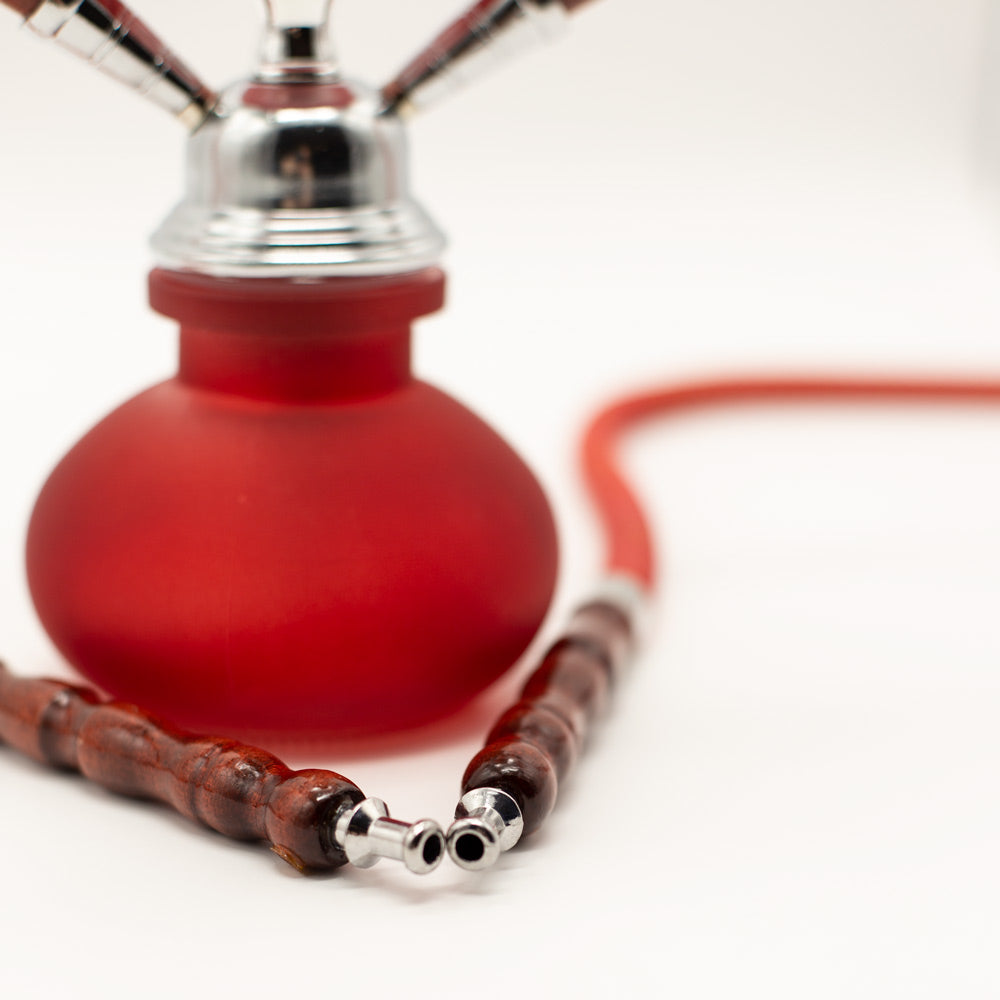 Red Smooth Bubble Glass Chrome Metal Hookah [Two Hose] The Bong Shop
