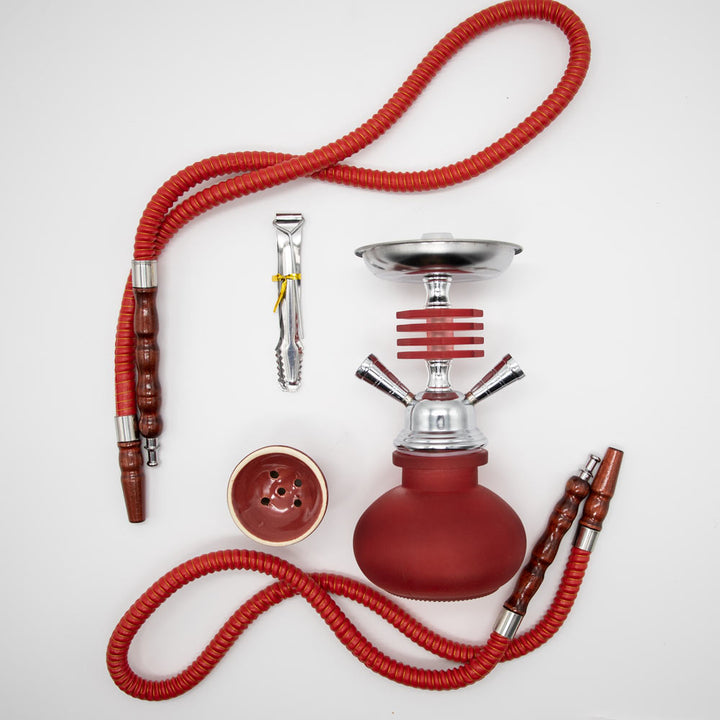 Red Smooth Bubble Glass Chrome Metal Hookah [Two Hose] The Bong Shop