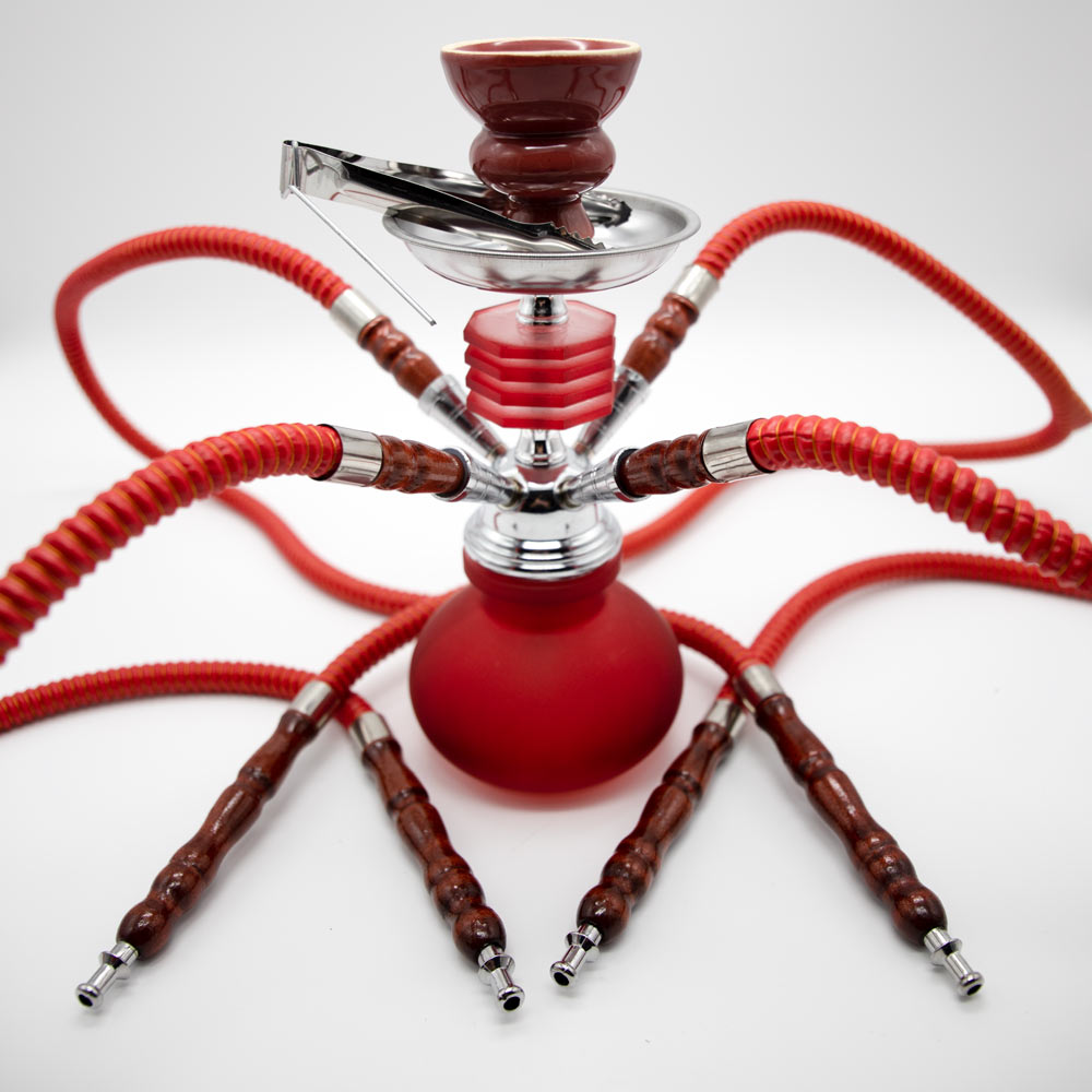 Red Smooth Bubble Glass Chrome Metal Hookah [Four Hose] The Bong Shop