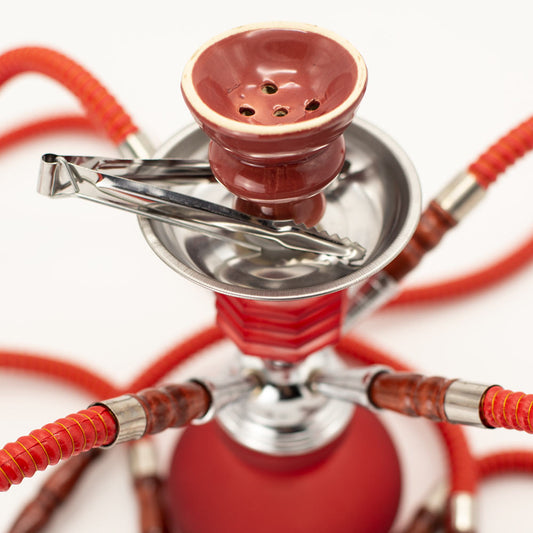 Red Smooth Bubble Glass Chrome Metal Hookah [Four Hose] The Bong Shop