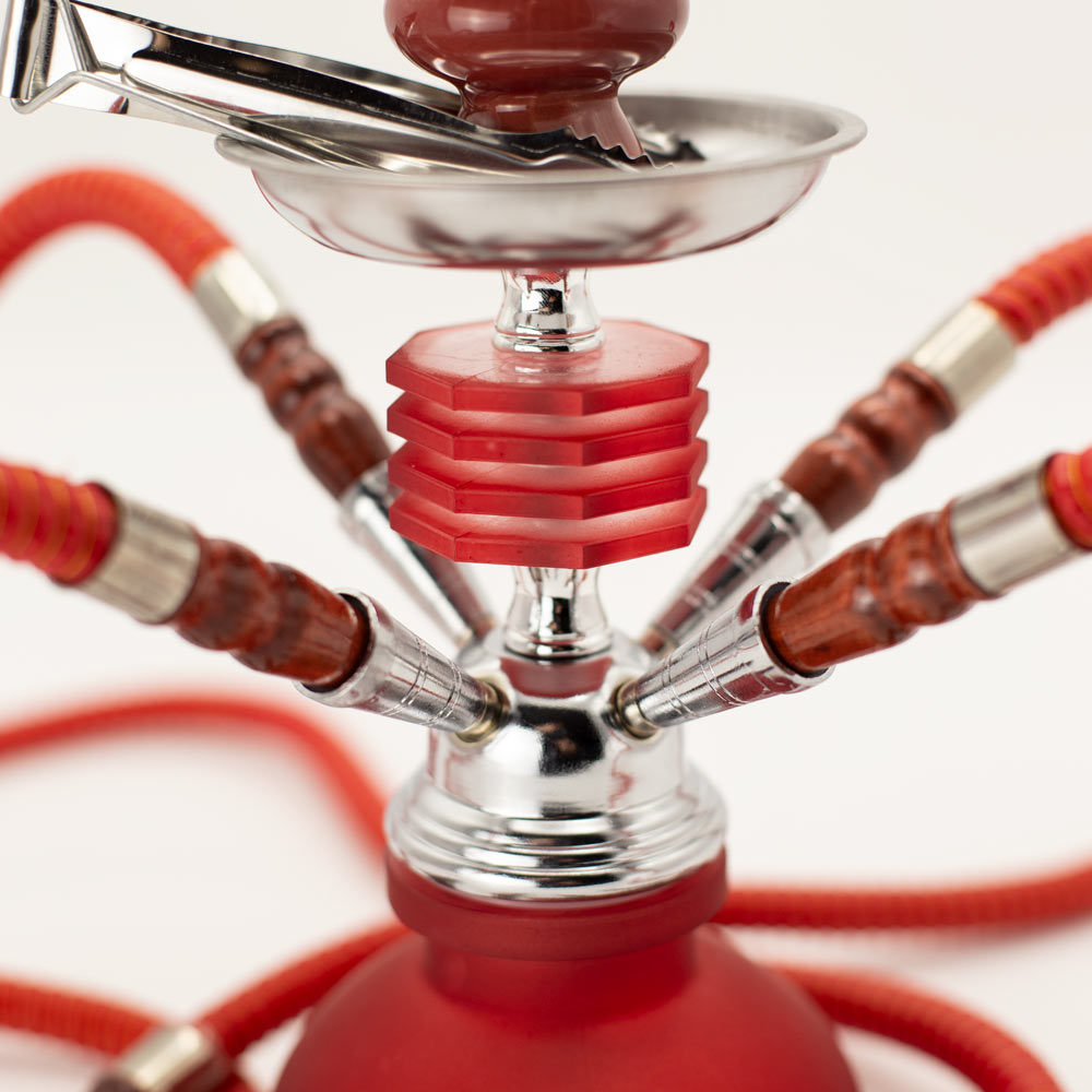 Red Smooth Bubble Glass Chrome Metal Hookah [Four Hose] The Bong Shop