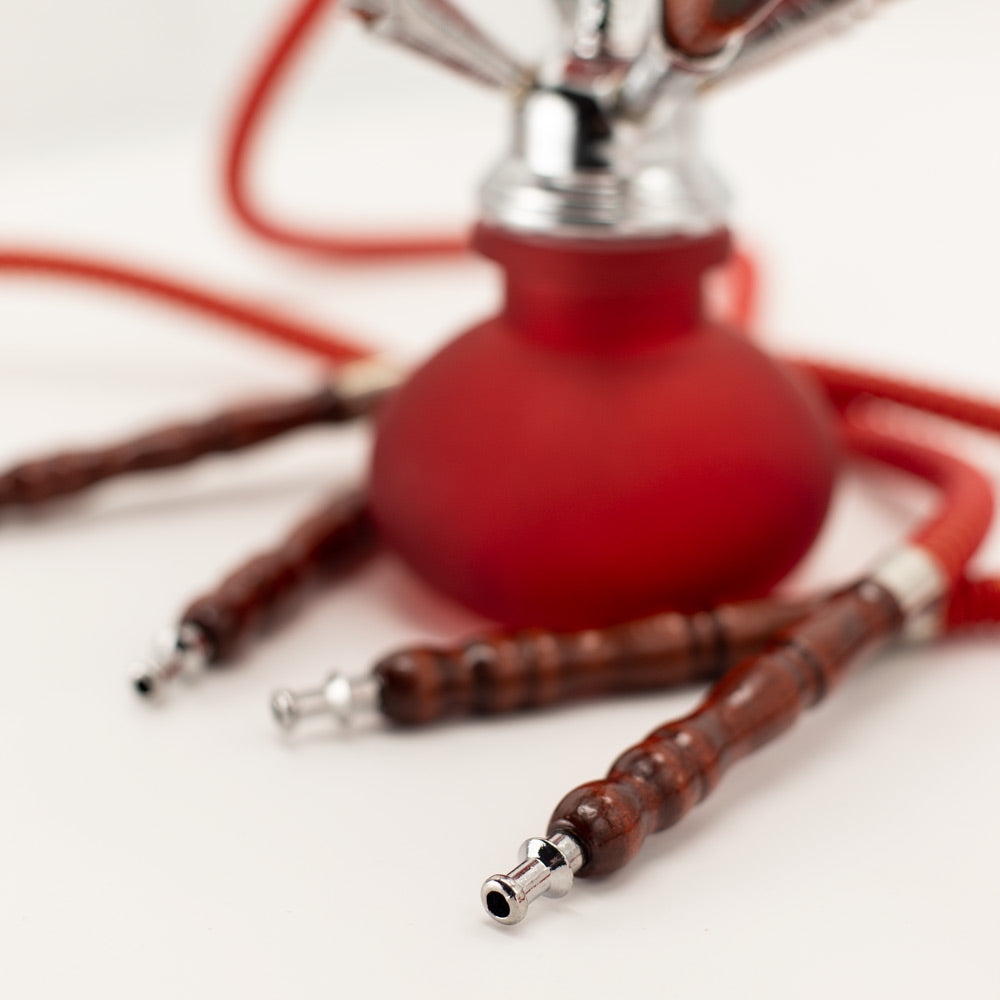 Red Smooth Bubble Glass Chrome Metal Hookah [Four Hose] The Bong Shop