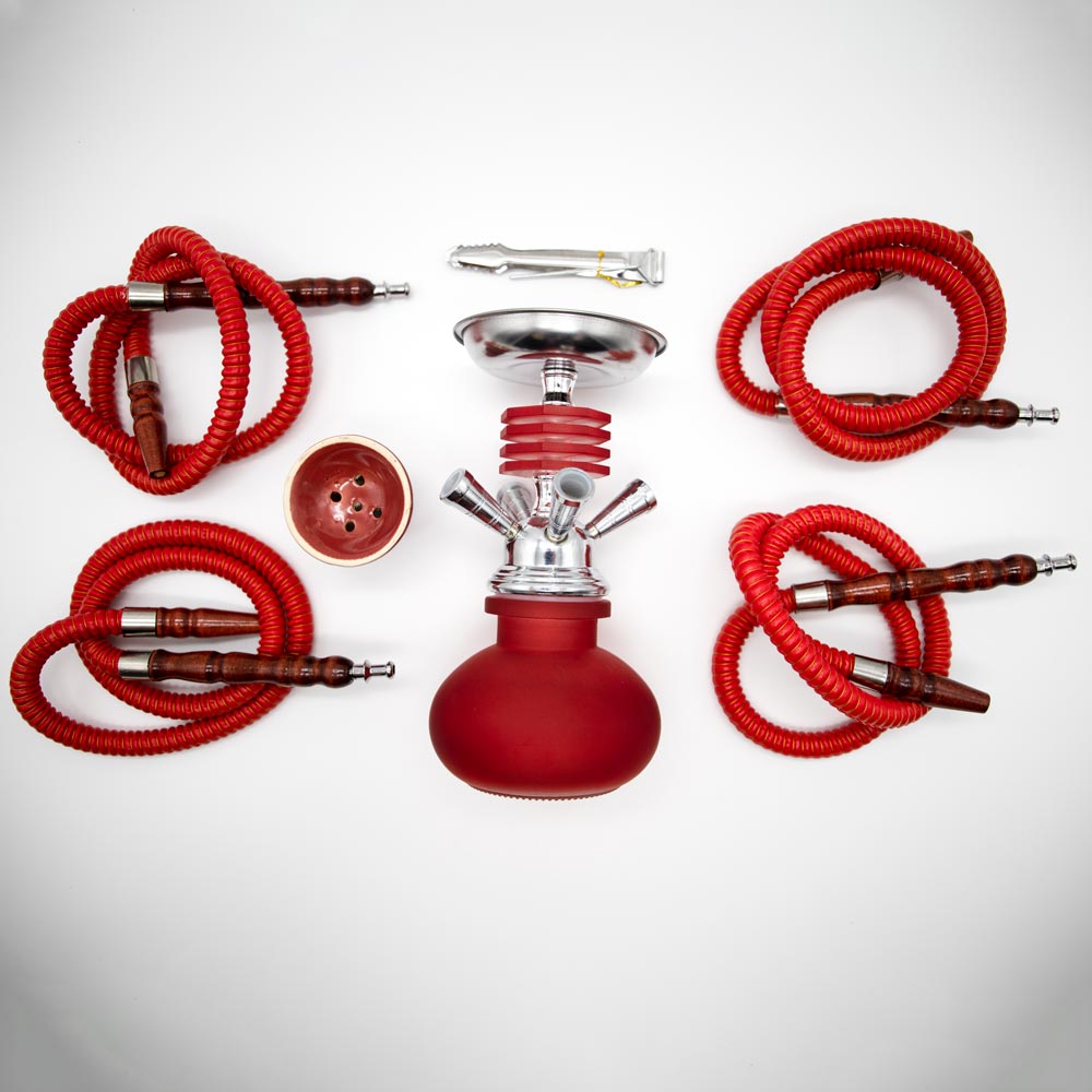 Red Smooth Bubble Glass Chrome Metal Hookah [Four Hose] The Bong Shop