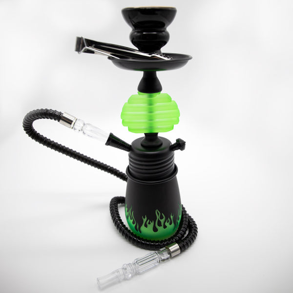 Lime Flames Acrylic Black Metal Hookah [One Hose] The Bong Shop