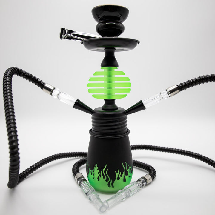 Lime Flames Acrylic Black Metal Hookah [Two Hose] The Bong Shop