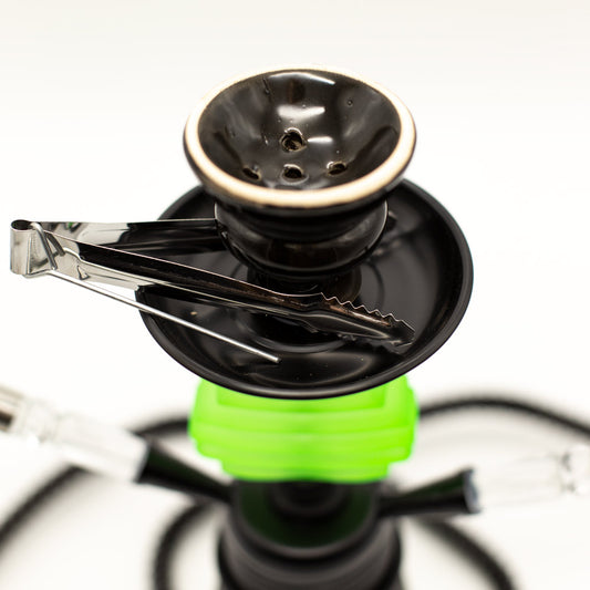 Lime Flames Acrylic Black Metal Hookah [Two Hose] The Bong Shop