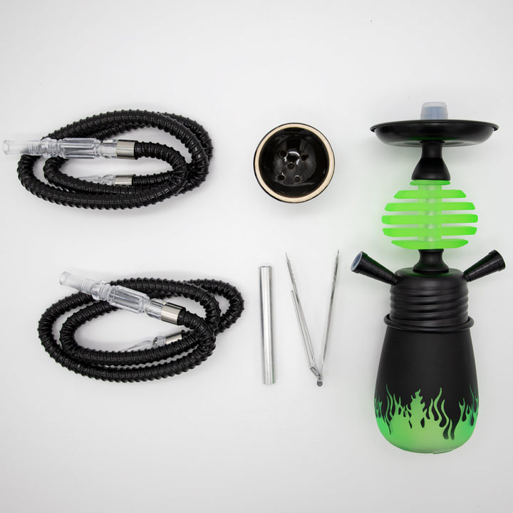 Lime Flames Acrylic Black Metal Hookah [Two Hose] The Bong Shop