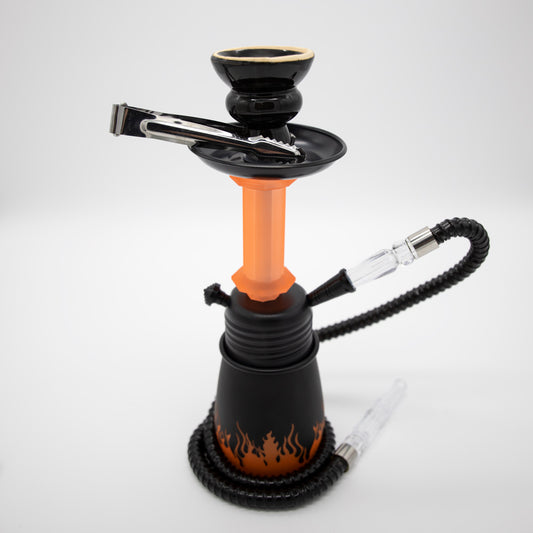 Orange Flames Acrylic Black Metal Hookah [One Hose] The Bong Shop