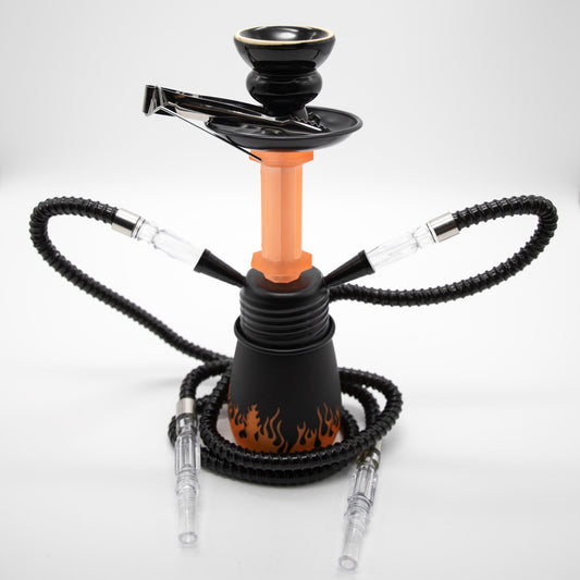 Orange Flames Acrylic Black Metal Hookah [Two Hose] The Bong Shop