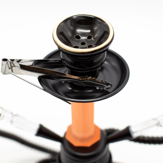 Orange Flames Acrylic Black Metal Hookah [Two Hose] The Bong Shop