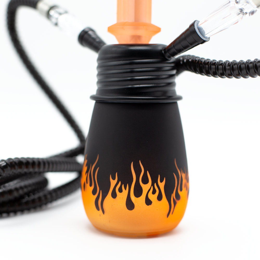 Orange Flames Acrylic Black Metal Hookah [Two Hose] The Bong Shop