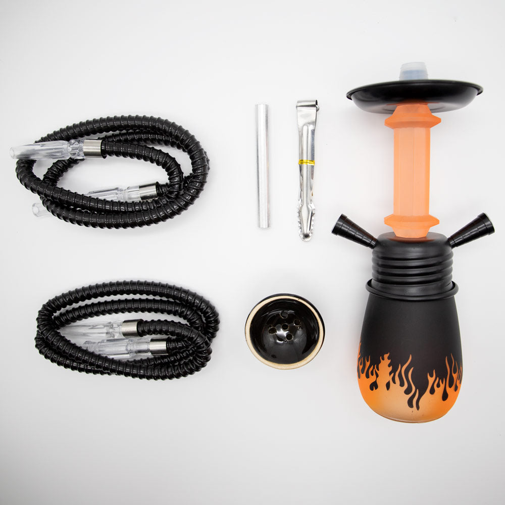 Orange Flames Acrylic Black Metal Hookah [Two Hose] The Bong Shop