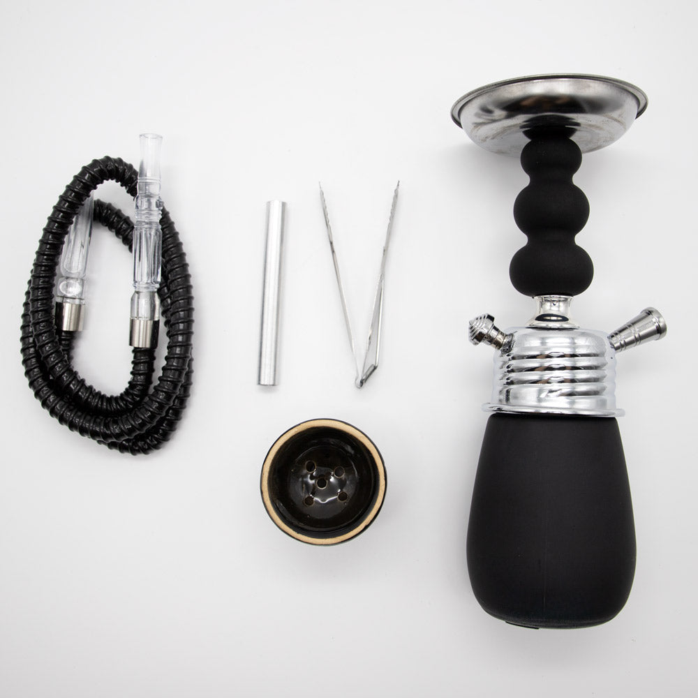 Hookah - 1 Hose - 32cm - Black Acrylic Black Chrome Metal The Bong Shop