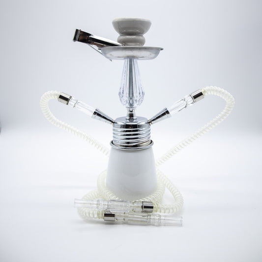 White Glass Chrome Metal Hookah [Two Hose] The Bong Shop