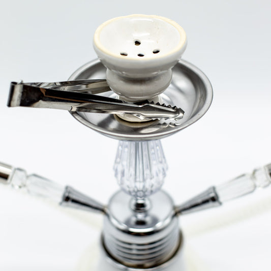 White Glass Chrome Metal Hookah [Two Hose] The Bong Shop