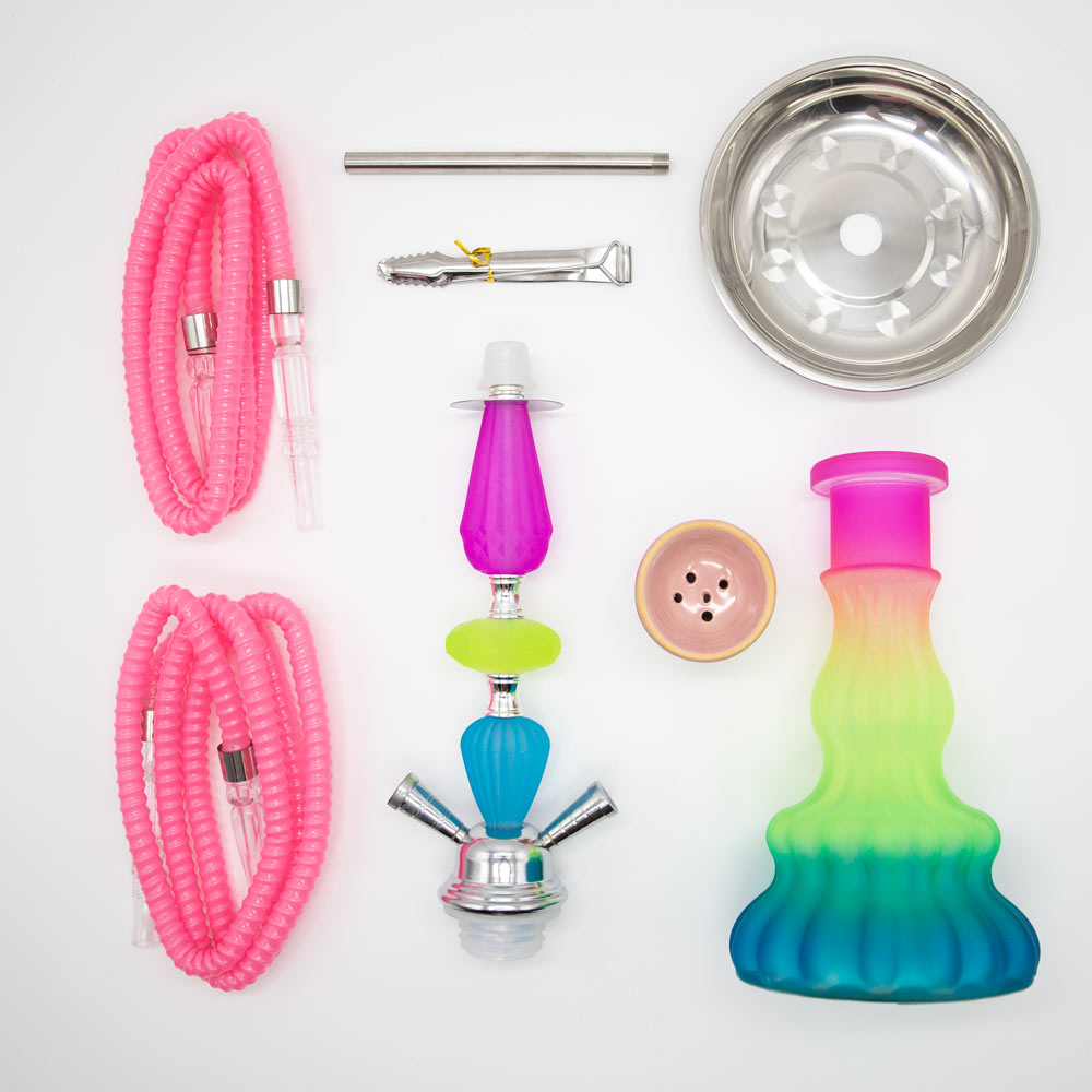 Rainbow Jelly Stack Acrylic Chrome Metal Hookah [Two Hose] The Bong Shop