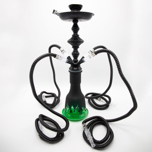 Green Flames Glass Black Metal Hookah [Four Hose] The Bong Shop