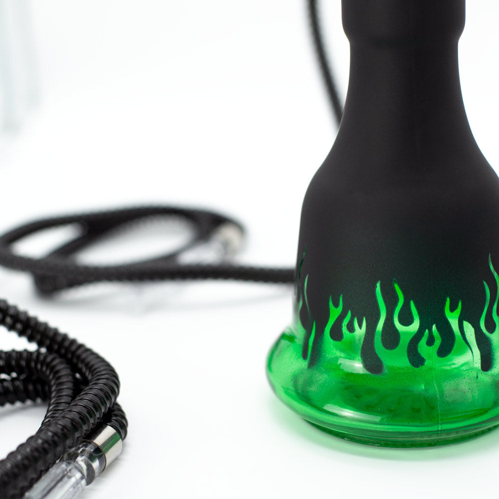 Green Flames Glass Black Metal Hookah [Four Hose] The Bong Shop