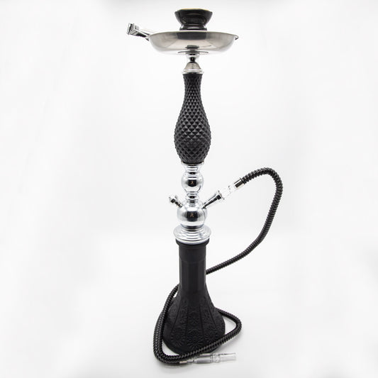 Matte Black Flower Pattern Glass Chrome Metal Hookah [One Hose] The Bong Shop