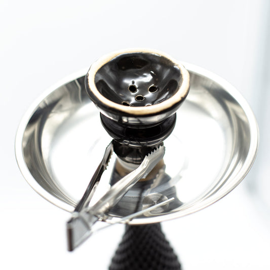 Matte Black Flower Pattern Glass Chrome Metal Hookah [One Hose] The Bong Shop