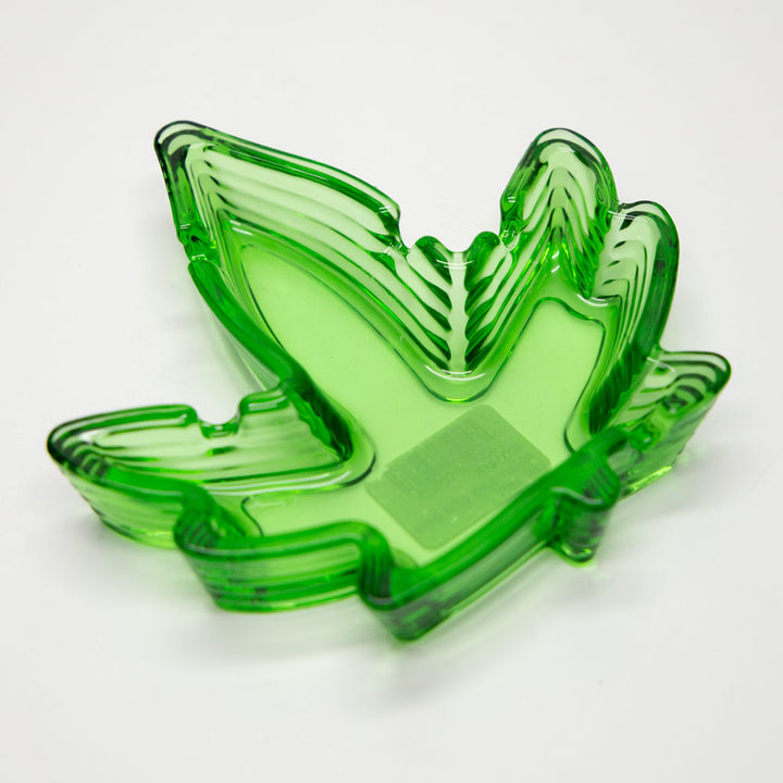 Ashtray - Glass Clear Green Leaf Shape The Bong Shop