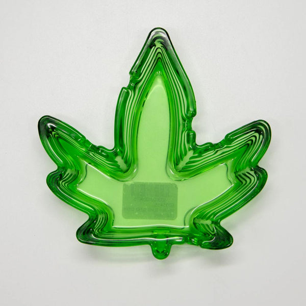 Ashtray - Glass Clear Green Leaf Shape The Bong Shop