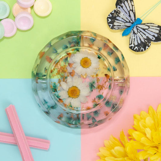 Gold Flakes & Flowers Resin Ashtray Planet X