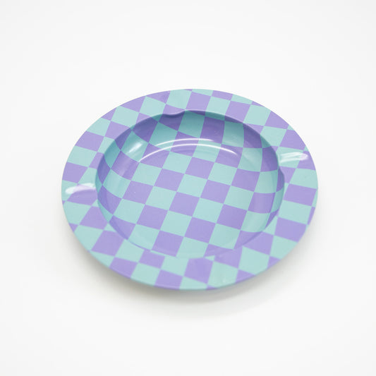 Green & Purple Checkers Metal Ashtray Planet X