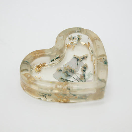 Gold Flakes & Flowers Resin Heart Ashtray Planet X
