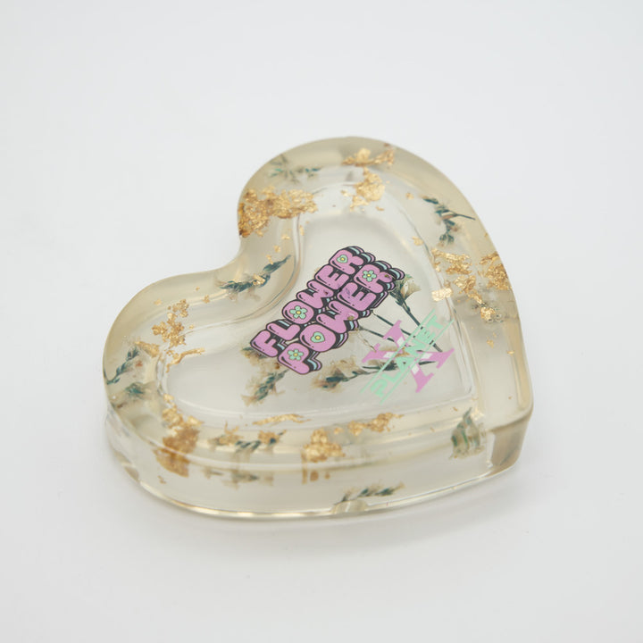 Gold Flakes & Flowers Resin Heart Ashtray Planet X