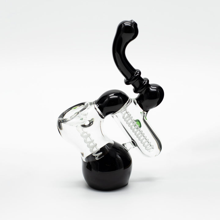 Glass Bubbler - Black with Green Dots Waterfall