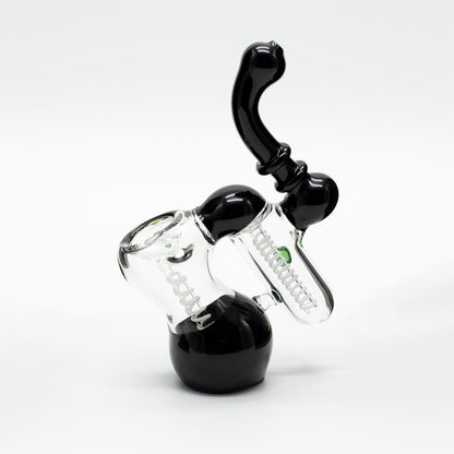 Glass Bubbler - Black with Green Dots Waterfall