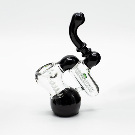 Glass Bubbler - Black with Green Dots Waterfall