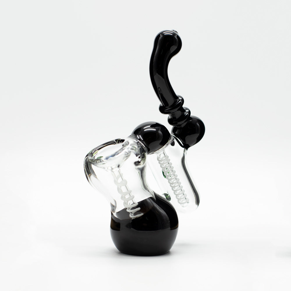 Glass Bubbler - Black with Green Dots Waterfall