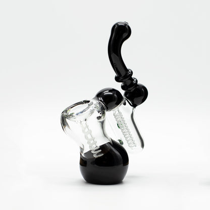 Glass Bubbler - Black with Green Dots Waterfall