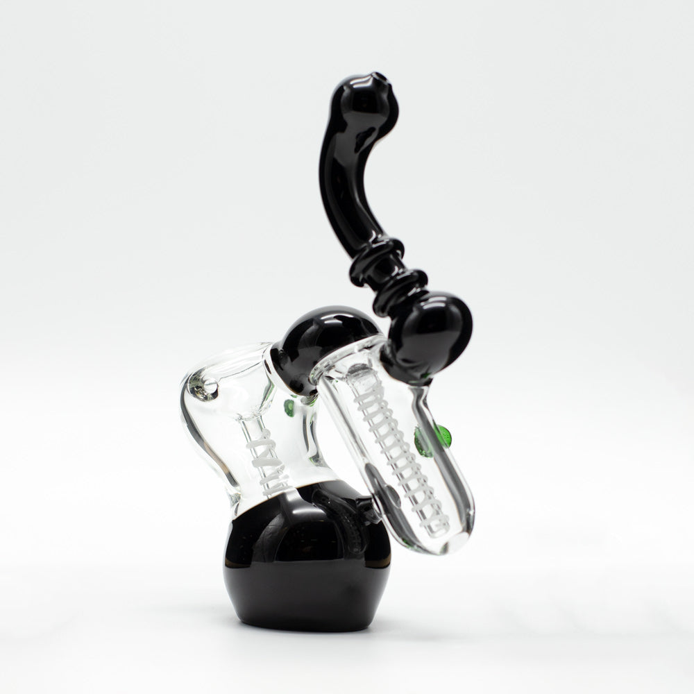 Glass Bubbler - Black with Green Dots Waterfall